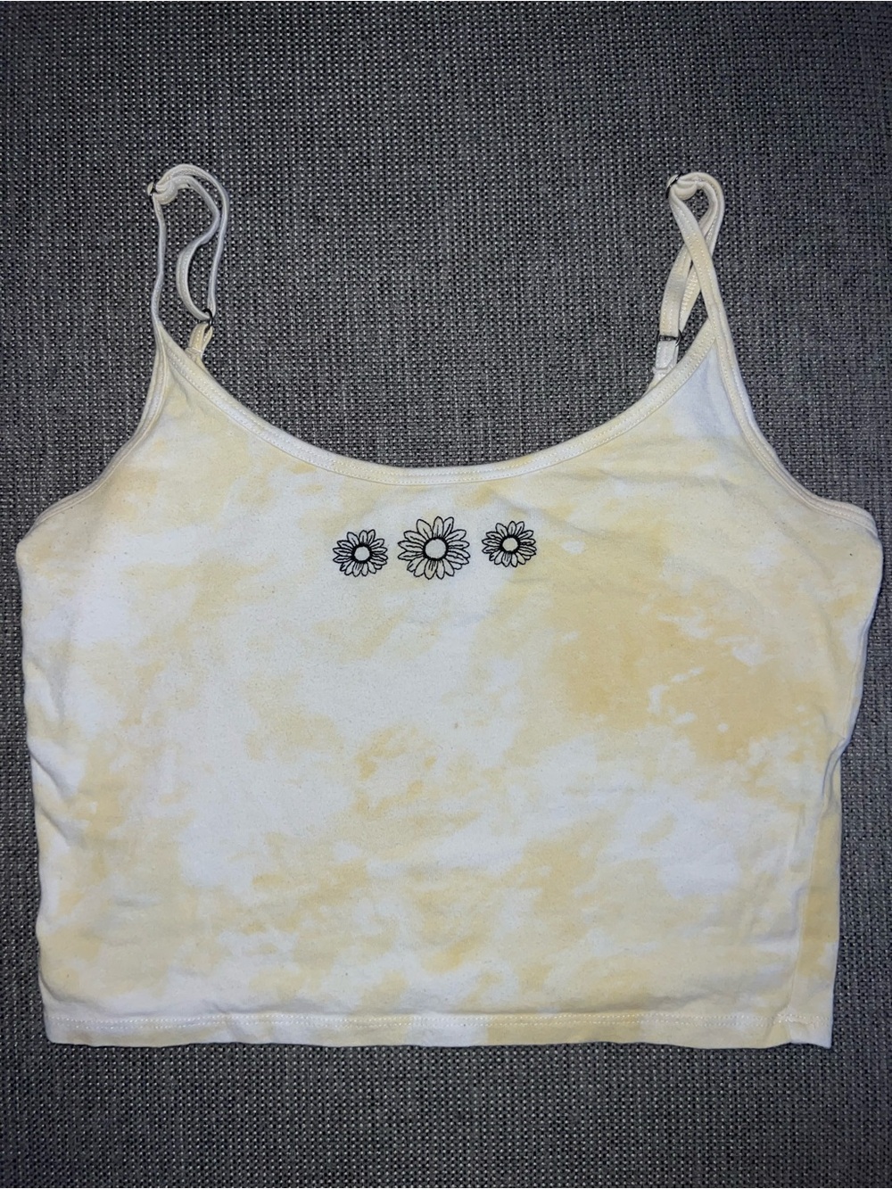 Hollister Yellow Tie Dye Daisy Embroidered Crop Tank Top M
